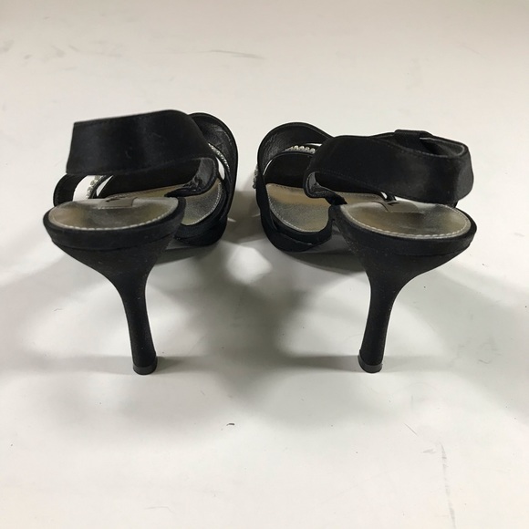Nina Black Satin + Rhinestone Strappy High Heels - Picture 7 of 13